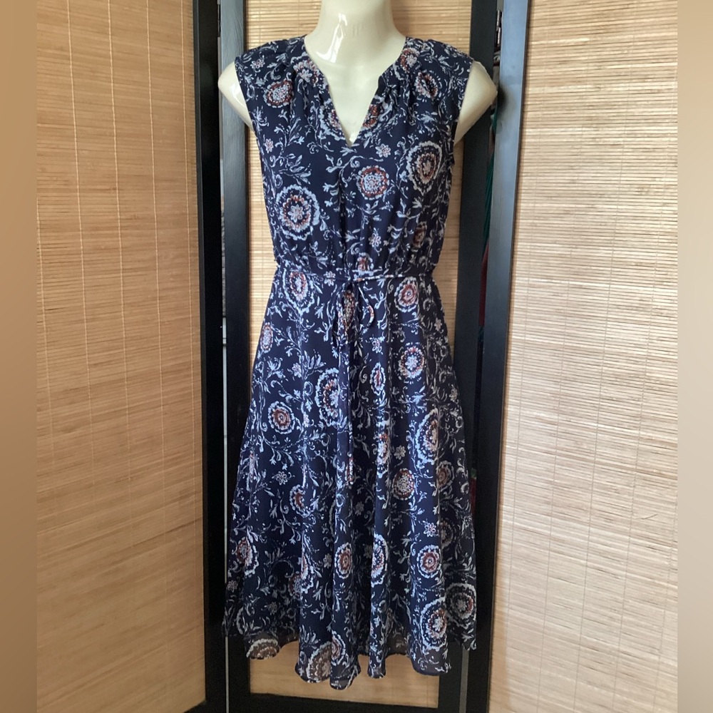 ♦️ ANN TAYLOR Petite dress EUC Sz 00P sleeveless print notch neck lined